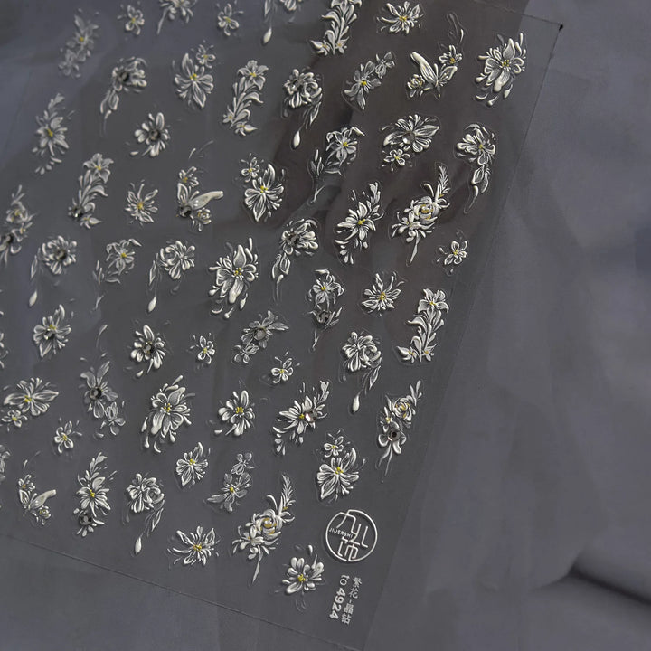 1Sheet 5D Soft Embossed Relief Nail Stickers Cute Daisies Self Adhesive Slider Stickers Press On Nails DIY Japanese Nail Art Dec