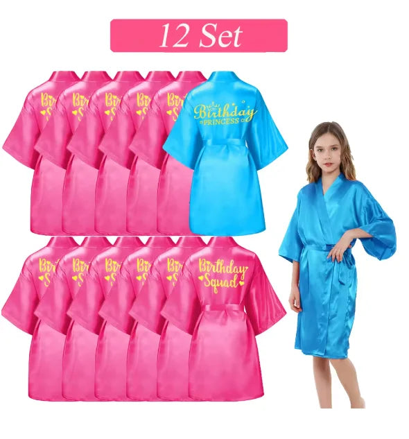 6-15 Set Spa Robes for Girls Spa Party Birthday Squad Robe Kids Satin Bathrobe Princess Kimono Girl Sleepover Party Favors