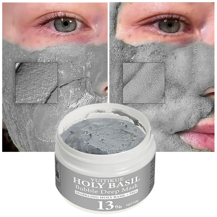 HOLYBASIL Bubble Deep Mask with Holy Basil, Natural Clay & Charcoal, Self-Foaming Oil Control, Deep Cleansing, 50g