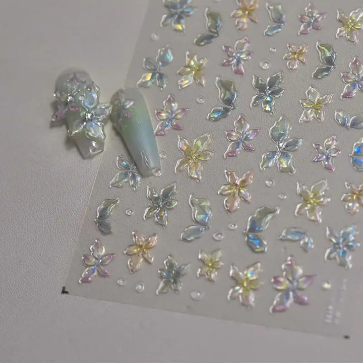 1pc Flower Nail Stickers Summer Floral Leaf Plant 5D Embossed Nail Slider Decals Self-Adhesive Nail Art Supplies Manicure Decor