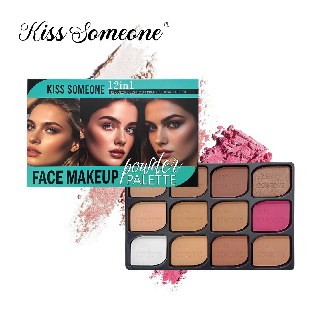 12 Colors Contour Palette，Blush Highlighter Bronzer Powder All in one Makeup Palettes，Blendable Matte Shimmer Illuminator Palett