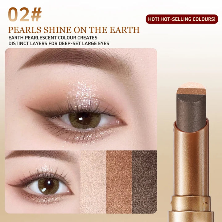 O'CHEAL Three Color Eye Shadow Stick Gradient Delicate Shiny Waterproof Glitter Eye Shadow Waterproof Long-Lasting Eye Cosmetics