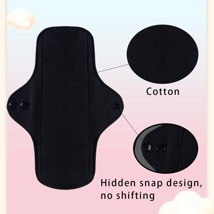 2pcs Balck Pure Cotton Sanitary Pad Ladies Reusable Cloth Menstruation Washable Menstrual Pads with Button Breathable Care Pads