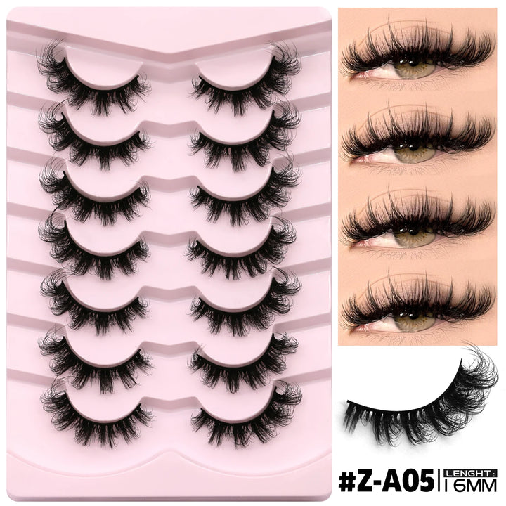 GROINNEYA 3D Mink Lashes Cat Eyelashes Fluffy Wispy Volume Lashes Natural Feathery Effect Lightweight Flexible Band Fake Lashes
