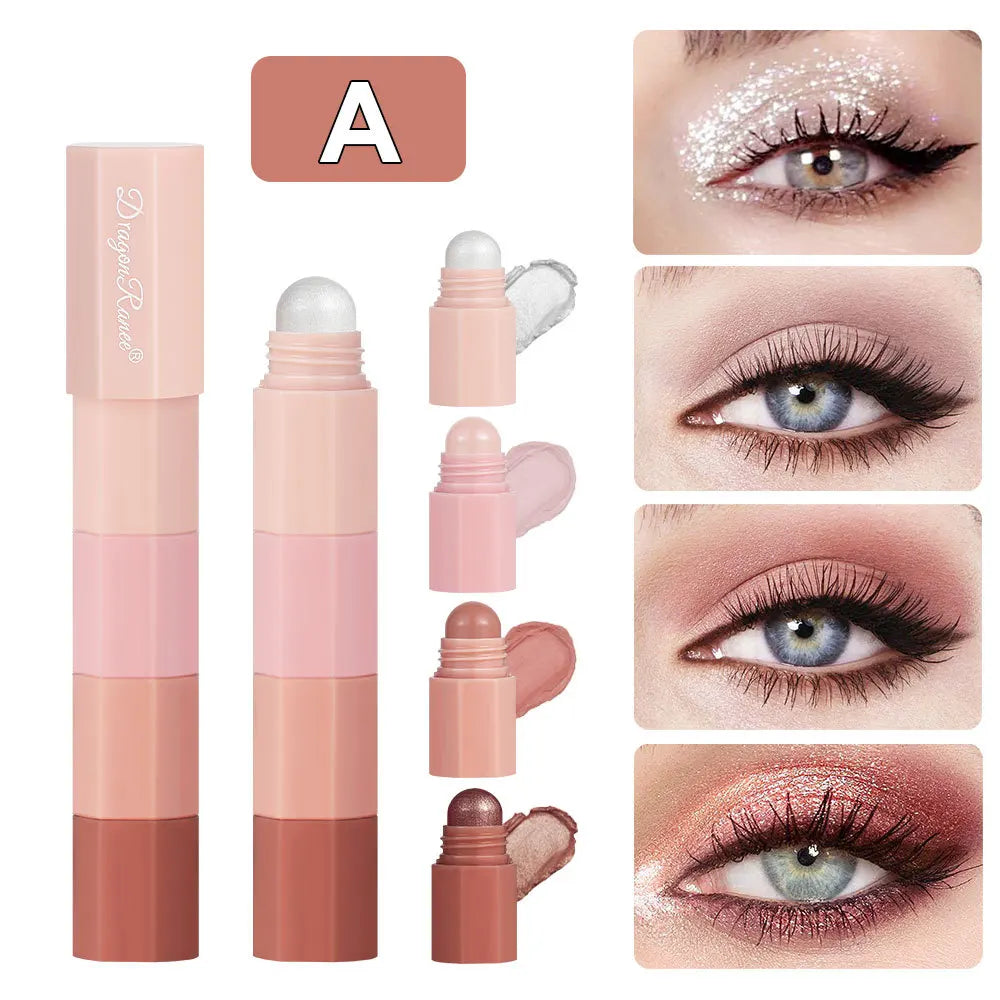 Mini Eye Shadow Stick 4 IN 1 Combo Pearlescent Metallic High Gloss Highlighter Stick Multi-purpose Eyeshadow Pen Cosmetics
