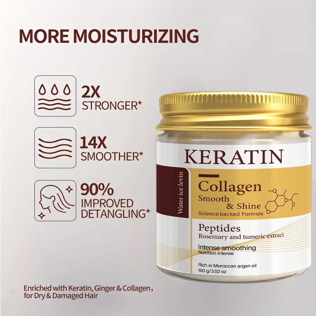 Keratin Collagen Hair Mask with Peptides & Rosemary - Intense Smoothing & Shine for All Hair Types - Deep Conditioning Treatment