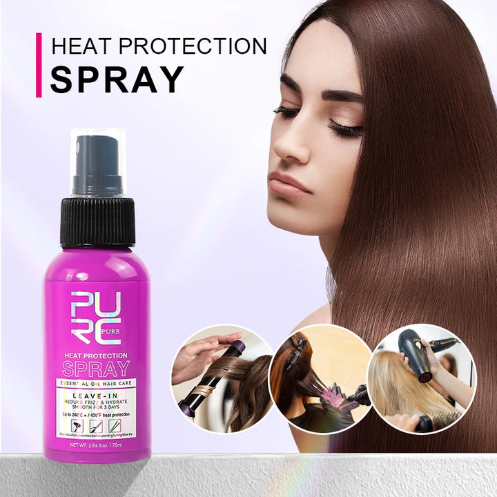 PURC Heat Protectant Spray Coconut Oil Frizz Control & Shine for All Hair Types Thermal Protection up to 470°F Hair Care