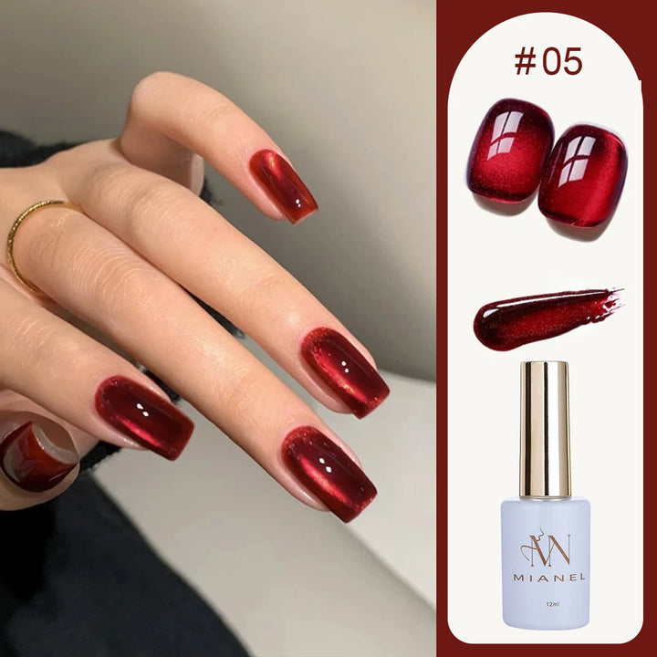 12ML 1-21PCS Autumn Nails Red through half the Sky Cat Eye Nail Glue Halloween New Whitening Glass Bead Cat Eye Nail Polish