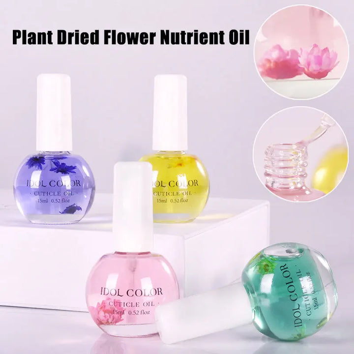15ML Dried Flower Cuticle Nutrient Oil Nourish Repair Damaged Nails Nail Care Oil Treatment  Moisturizes Strengthen Bright Nails