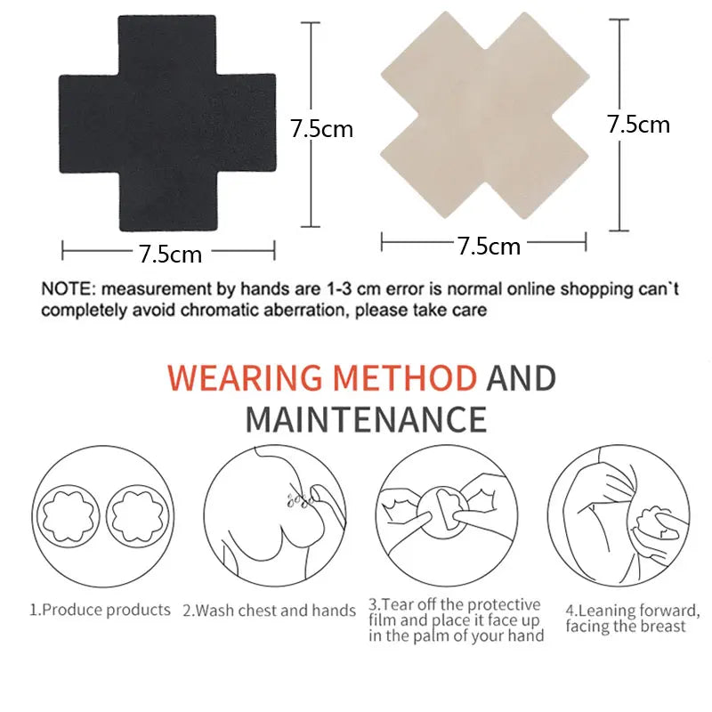 20pcs Black Women Cross Shape Self-Adhesive Disposable Satin Nipple Cover Sexy Breast Pasties Stickers Invisible Nipple Covers