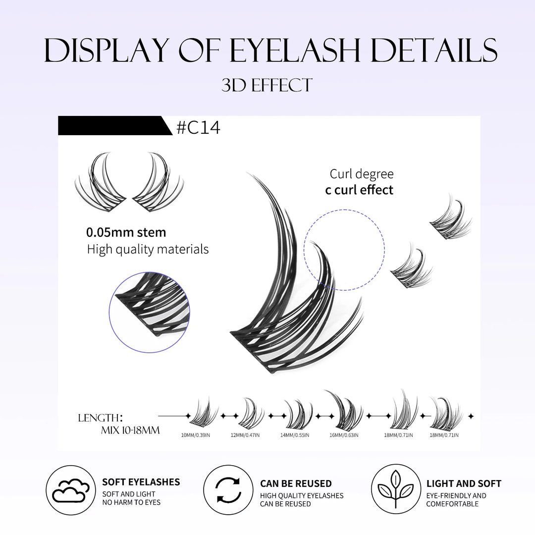 GROINNEYA Eyelashes Clusters 320 pcs Natural Eyelash extension Cluster Lashes Volume Mixed Tray Lashes Cluster Natural Lashes