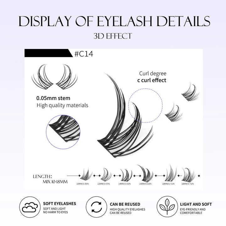 GROINNEYA Eyelashes Clusters 320 pcs Natural Eyelash extension Cluster Lashes Volume Mixed Tray Lashes Cluster Natural Lashes