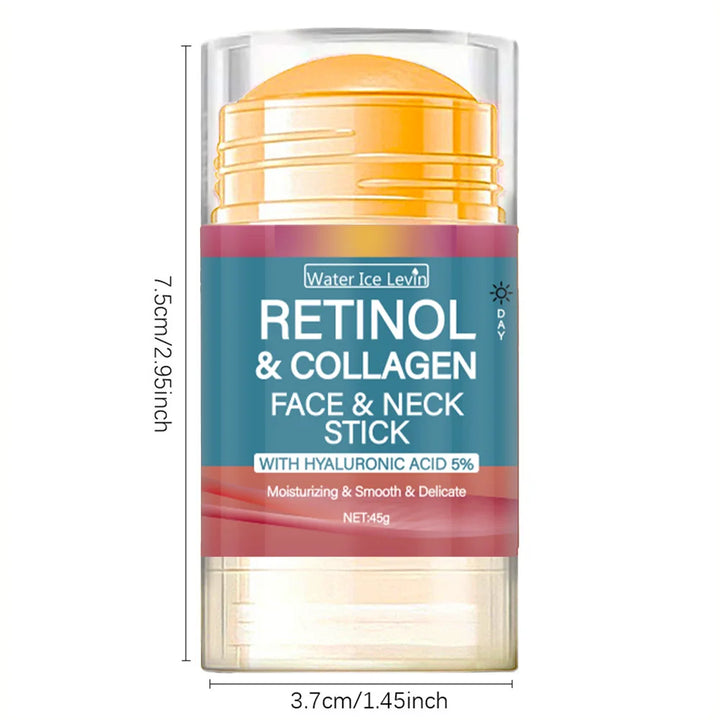 Retinol and Collagen Facial and Neck Care Stick Containing Hyaluronic Acid 5%, Moisturizing and Firming, Locking in Moisture, Day and Night Care, Portable Skin Care