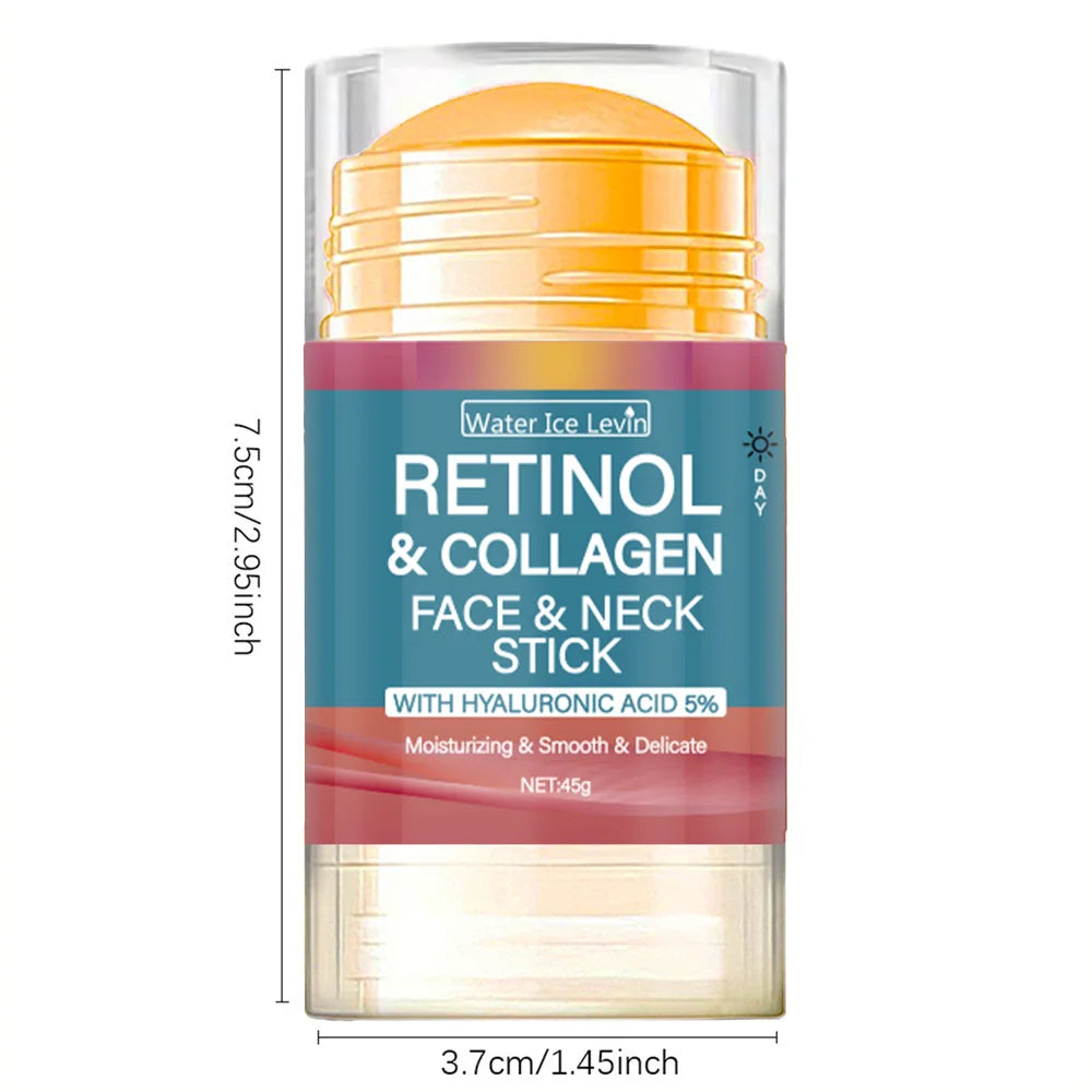 Retinol and Collagen Facial and Neck Care Stick Containing Hyaluronic Acid 5%, Moisturizing and Firming, Locking in Moisture, Day and Night Care, Portable Skin Care