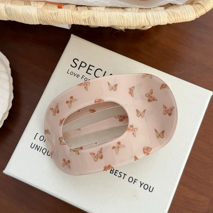 9.5CM Fashion Oval Hollow Hair Claw Clips Women Elegant Marbling PVC Flat Hair Grips Premium Colorful Updo Hair Barrettes