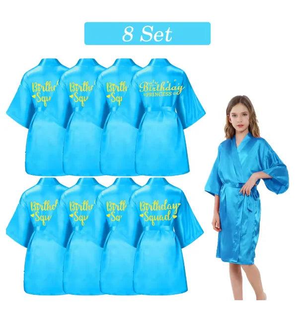 6-15 Set Spa Robes for Girls Spa Party Birthday Squad Robe Kids Satin Bathrobe Princess Kimono Girl Sleepover Party Favors