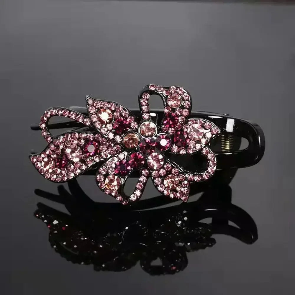 Shiny Rhinestone Hairpin Flower Leaf Duckbill Hair Claws Retro Hair Clips Accessories For Women Shinning Ponytail Headwear