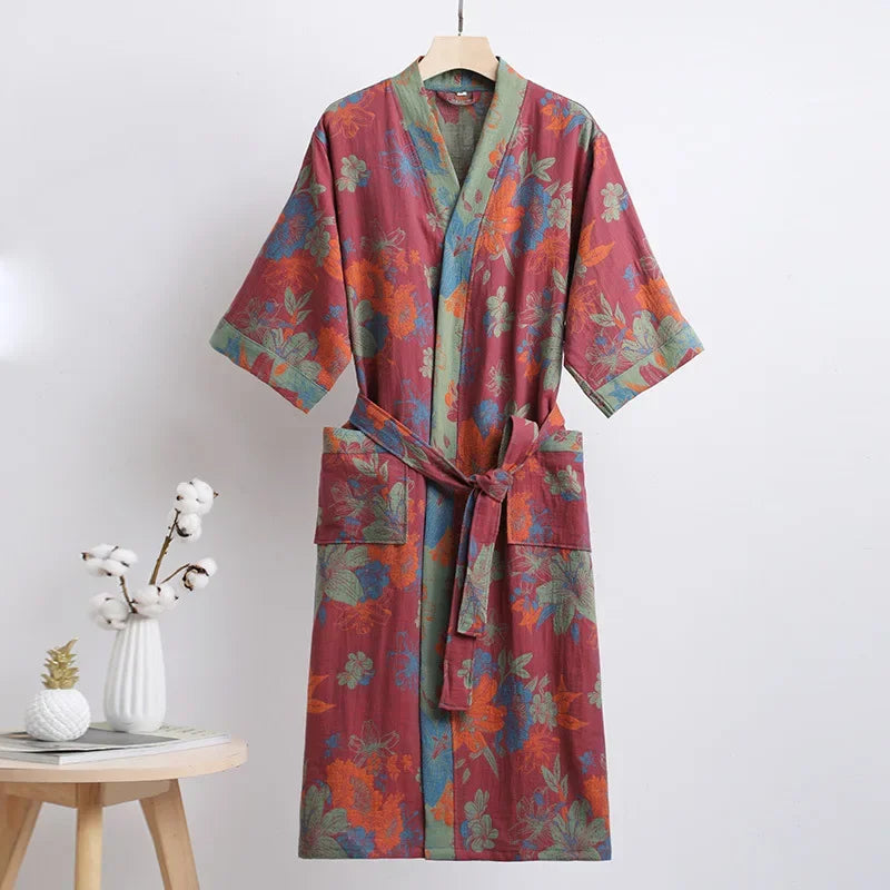 Cotton Printed Women's Bathrobe for Spring and Autumn Pajamas Home Clothing Multi Colors Quick Drying Bathrobes Female