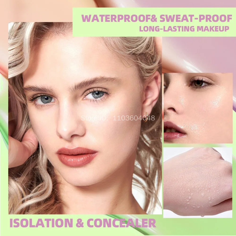 Three Colors Face Makeup Primer Isolation Concealer Cream Invisible Pore Long Lasting Moisturizing Bright Skin Base Foundation