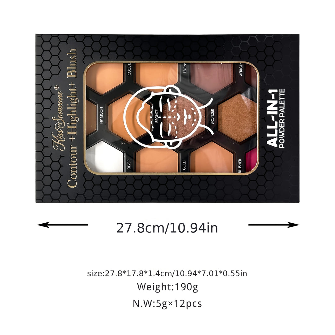 12 Colors Contour Palette，Blush Highlighter Bronzer Powder All in one Makeup Palettes，Blendable Matte Shimmer Illuminator Palett