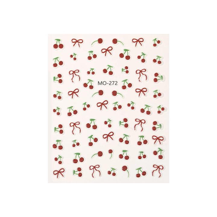 Kawaii Cherry Bow Nail Stickers 5D French Cute Red Bow Fruit Design Self Adhesive Decoration Nails Stickers DIY Nail Accessories