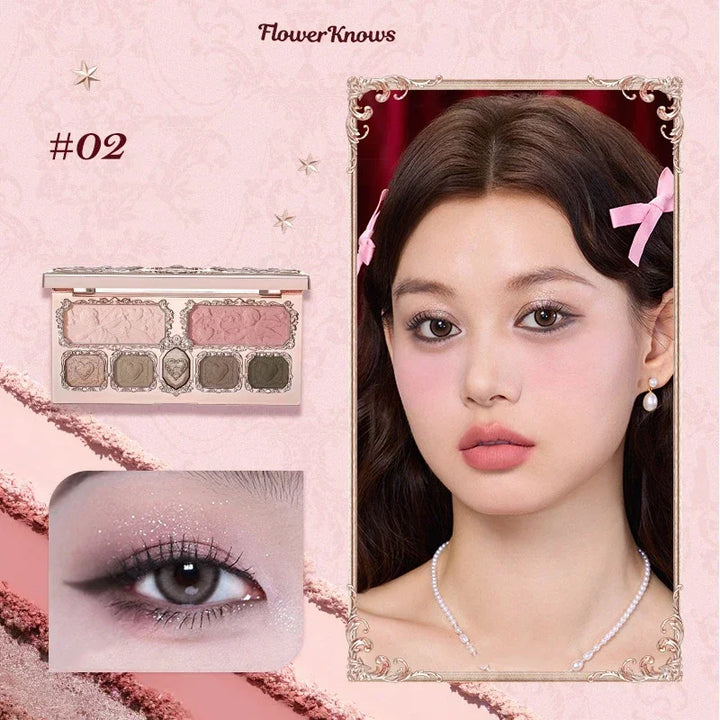 Flower Knows black Swan Ballet Eyeshadow Palette Matte Fine Shimmer Pearl Face Palette 6 Colour Glitter Eye Shadow