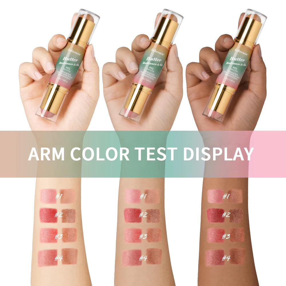 Double-Headed Bronzer Blush Stick Butter Glow & Go Multiuse Stick for Cheeks Contours Eyes Lips Blush Matte Light Glossy Bronze