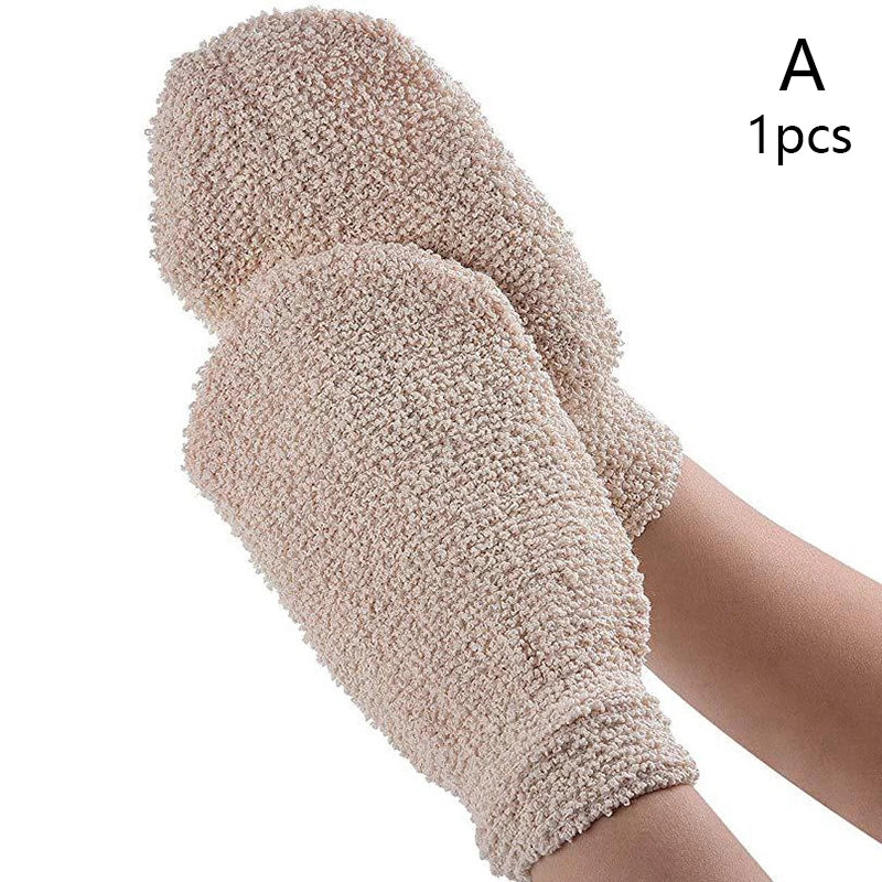 1Pc Exfoliating Hemp Bath Glove Mitten Scrubber Natural Bamboo Fiber Remove Dead Skin Deep Clean Double-Sided Bath Gloves