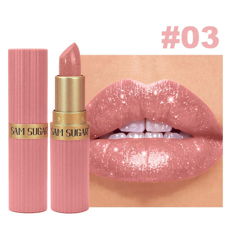 Diamond Chocolate Red Lipstick Pearlescent Glitter Velvet Lipstick Waterproof Shiny Metallic Matte Lip Gloss Non-fade Makeup