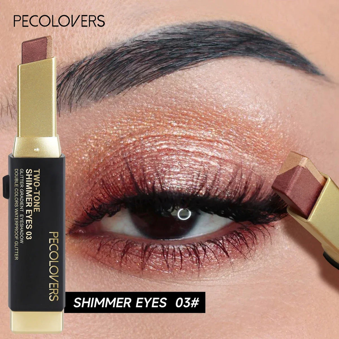 1pc PECOLOVERS Aurora Shimmer 2-Tone Gradient Glitter Eyeshadow Stick - Long-Lasting, Waterproof, Formaldehyde-Free