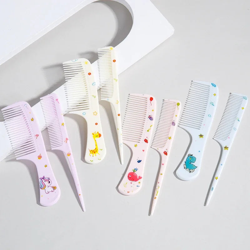 2pcs Cute Cartoon Animal Pattern Hair Comb Set, Fine Tooth Rat Tail Comb,  Baby Comb,Wide-Tooth Detangling Brush, Finishing Comb