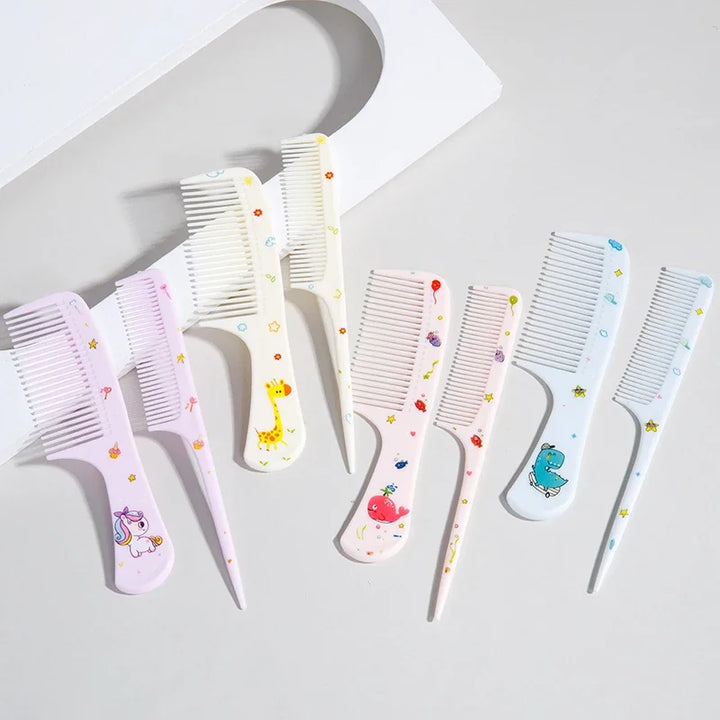 2pcs Cute Cartoon Animal Pattern Hair Comb Set, Fine Tooth Rat Tail Comb,  Baby Comb,Wide-Tooth Detangling Brush, Finishing Comb