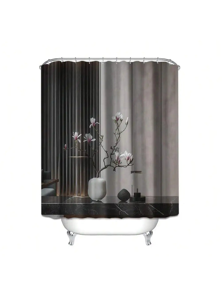 modern Pattern Printed Bathroom Set, Including Shower Curtain, Toilet Lid Cover & U-Shaped Mat,Bathroom Accessories