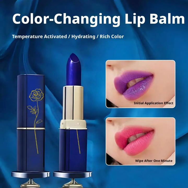1/2PCS Magic Discoloration Blue-Rose Lipstick, Shimmer Color Changing Blue Lipstick Long-Lasting Moisturizing Lip Balm For Women