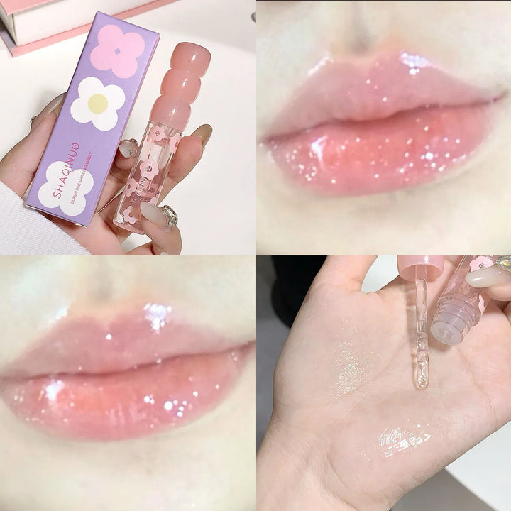 Fine Sparkling Lip Honey Shimmering Transparent Lip Gloss Moisturizing Crystal Jelly Lip Oil Clear Plumper Serum Tint Silicone