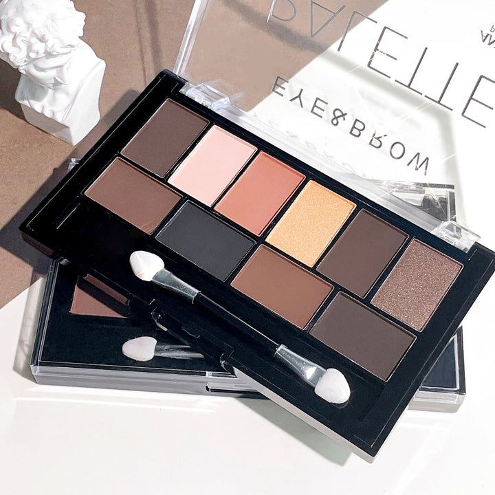 Ten color eyeshadow palette pearlescent matte fine shimmer earth tones beginner daily nude eyeshadow palette makeup