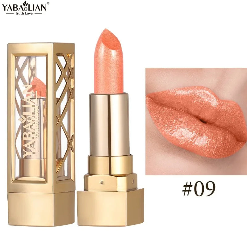 12 Color Gold Tube Lipstick Matte Pearlescent Glitter Shiny Velvet Lipsticks Red Brown Waterproof Lasting Solid Lip Gloss Makeup