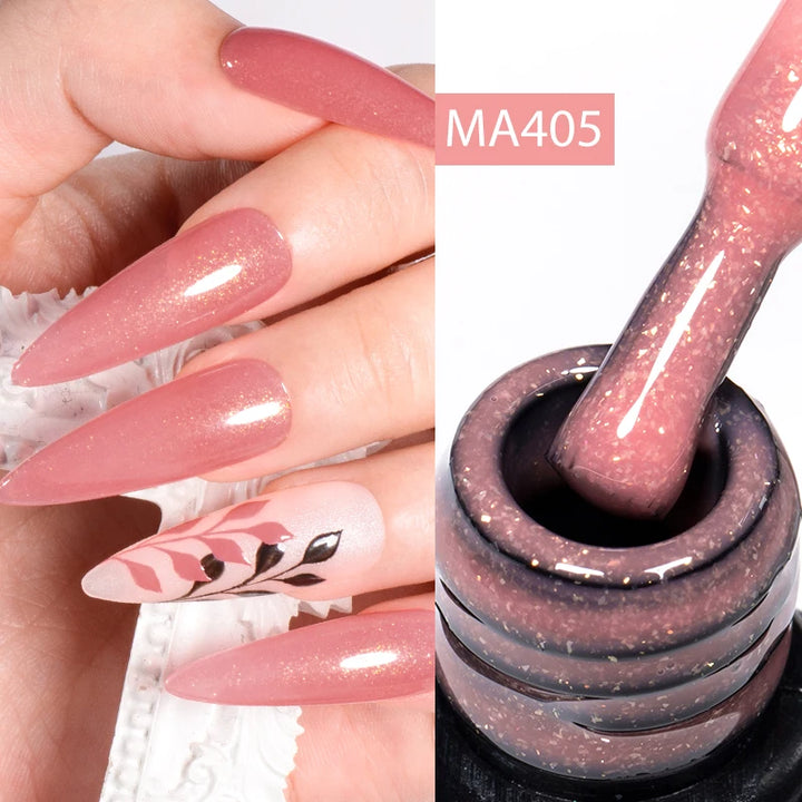 MEET ACROSS 7ml Jelly Nude Shimmer Rubber Base Gel Glitter Pink Purple UV/LED Nail Art Vernis Gel Polish for Manicure Nails DIY