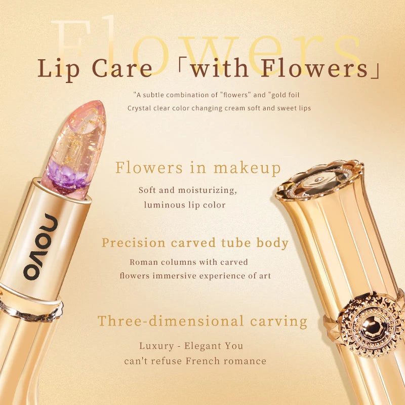 Jelly Crystal Flower Lipstick, Long Lasting Nourishing Moisturizing Anti-Chapped Lip Balm, Temperature Color Changing Lip Gloss
