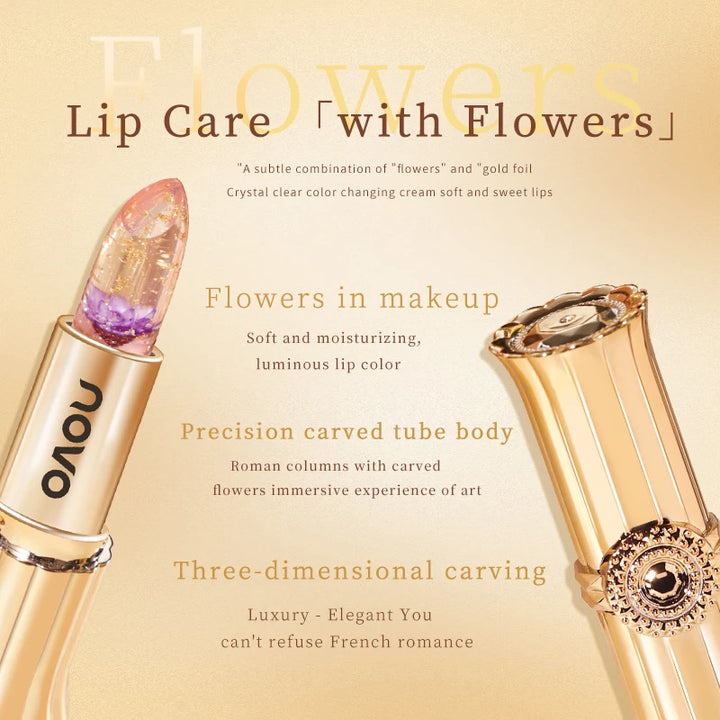 Jelly Crystal Flower Lipstick, Long Lasting Nourishing Moisturizing Anti-Chapped Lip Balm, Temperature Color Changing Lip Gloss