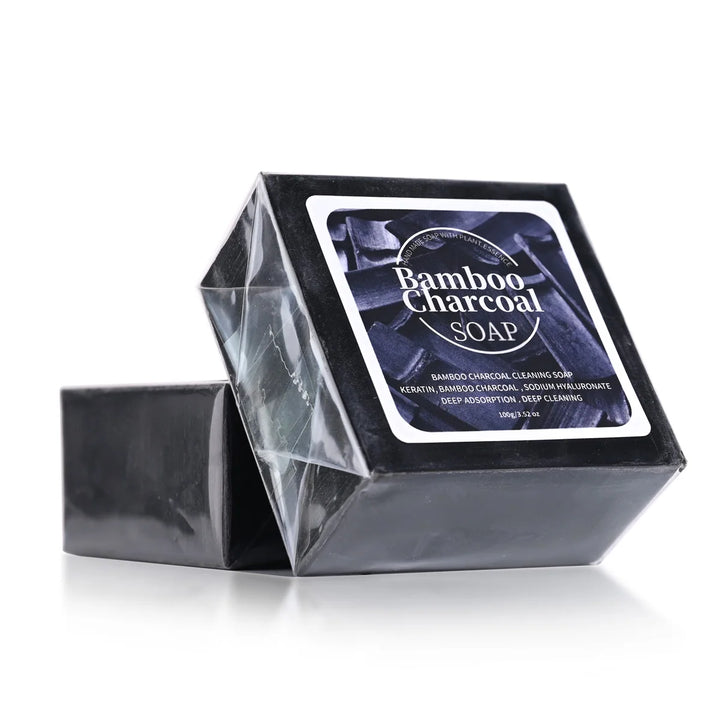 B+100G Bamboo Charcoal Powder Deep Cleansing Soap Plant Oil Soap Keratin Protein Men's Bath and Face Wash Handmade Soap