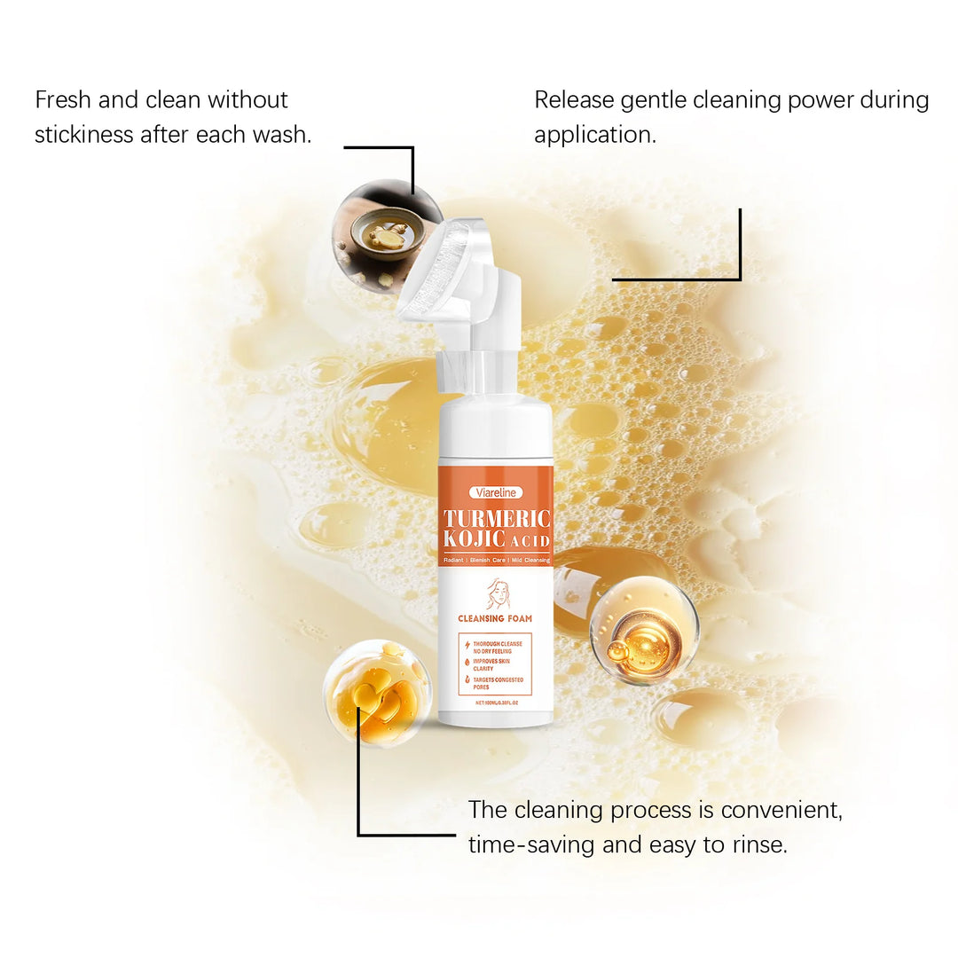 Turmeric Face Cleanser Deep Cleansing Shrink Pores Oil Control Acne Blackhead Remover Hydrating Smooth Brightening Foam Cleanser