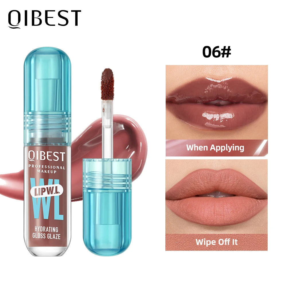 QIBEST Crystal Lip Gloss Mirror Watery Lip Glaze Long Lasting Moisturizing Lip Balm Plumping Gloss Oil Hydrating Makeup Lip Tint