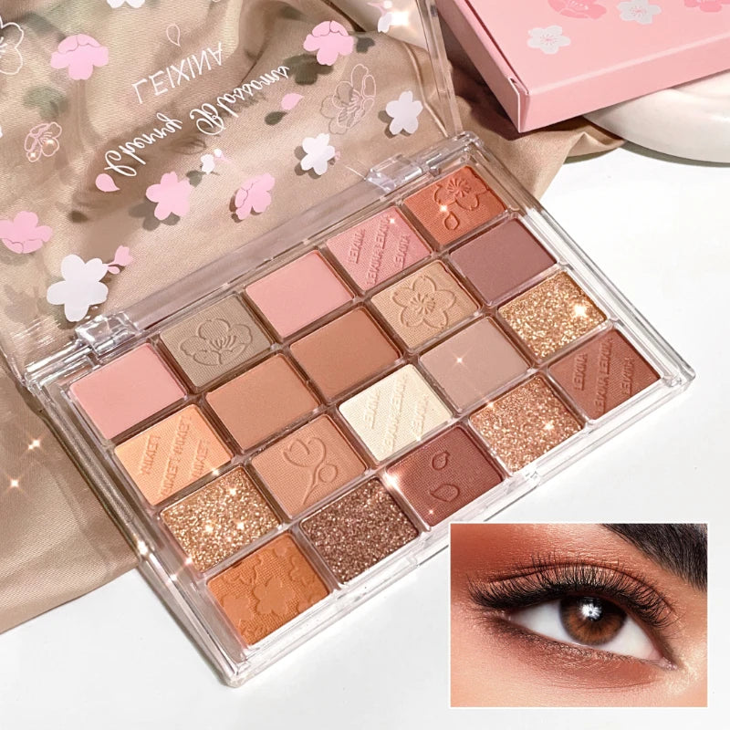 20-Color Cherry Blossom Eyeshadow Palette - Matte & Glitter Pink/Brown Tone Eye Makeup Palette, Long-Lasting Pigmented Eyeshadow