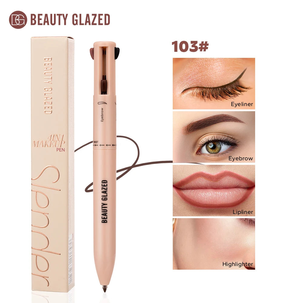 Beauty GlazedMulti-Function Beauty Glazed 4-in-1 Makeup Pen Waterproof Cosmetic Pencil for Eyeliner Brow Lip Highlighter