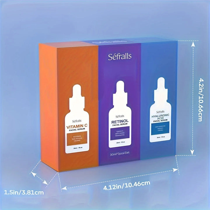 Séfralls Hyaluronic Acid VC  Essence Set 30ml*3pcs With Vitamin-C Vitamin-A and Hyaluronic Acid Serum For Glistening, Firming Hy