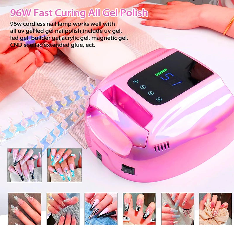 Rechargeable Nail lamp Portable 15600mAh Lampara de unas LED UV recargable de  96W Gel Polish Dryer Led Light for Nails
