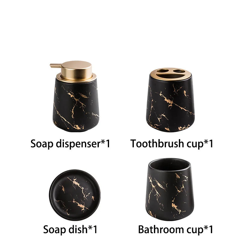 Nordic Marble Pattern Ceramic Soap Dispenser Mouthwash Cup Toothbrush Holder Soap Dish Bath Kit Bathroom Set Accessory Full