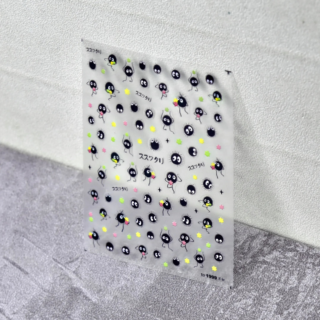 1Pcs Chibi Character Susuwatari Eggette Cute Anime Cartoon Nail Stickers Kawii Nail Art Weeb Cartoon Relief Self Adhesive Decal