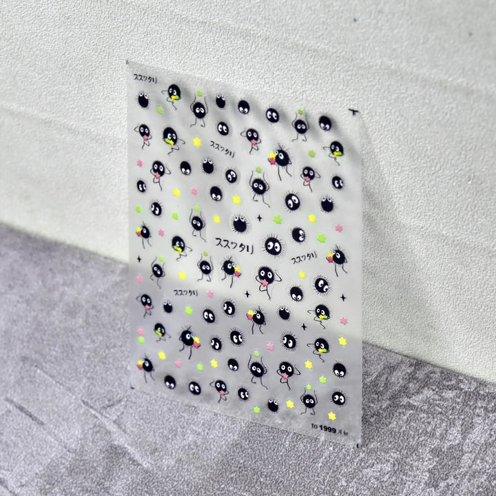 1Pcs Chibi Character Susuwatari Eggette Cute Anime Cartoon Nail Stickers Kawii Nail Art Weeb Cartoon Relief Self Adhesive Decal